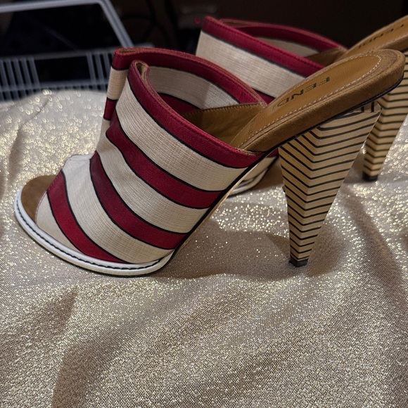 Fendi Shoes - Fendi Red & Cream Striped Mules Size 38